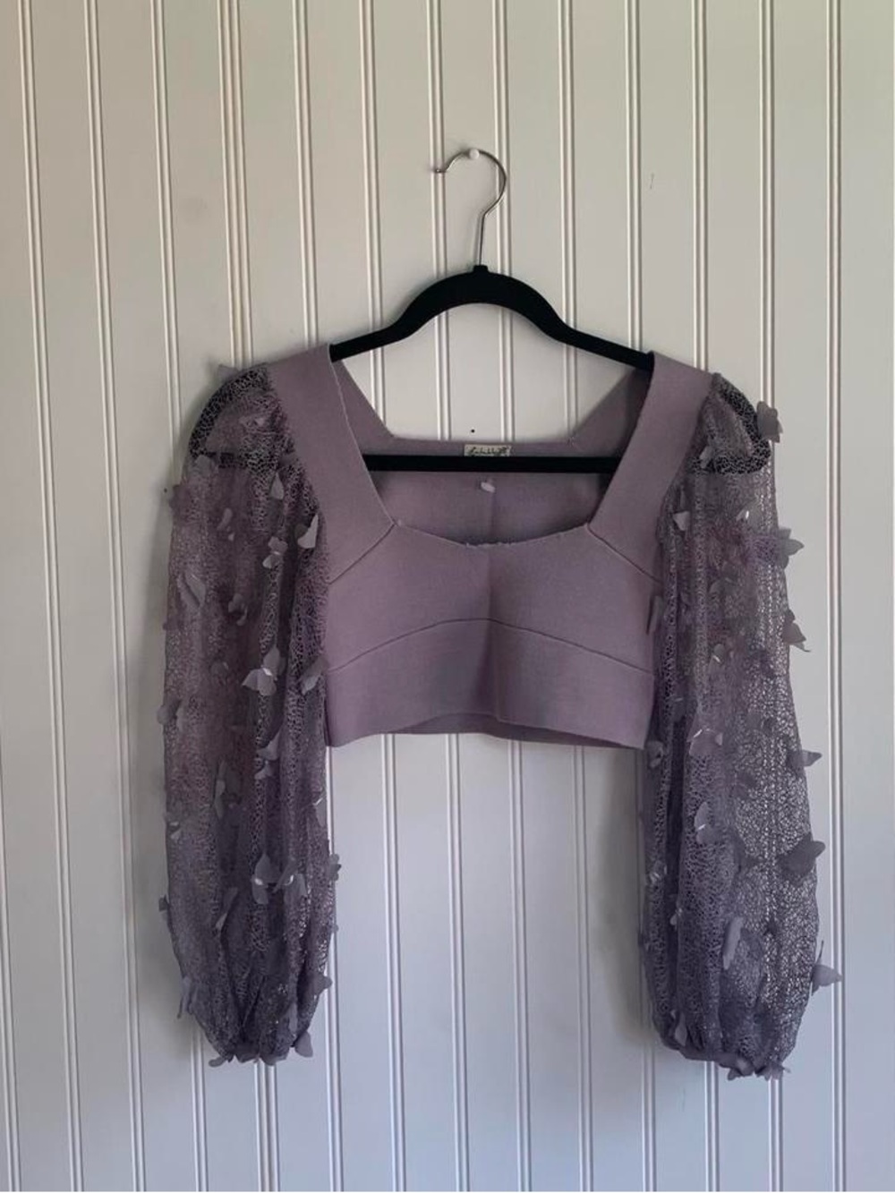 Free People Lavender Puff Sleeve Crop Top